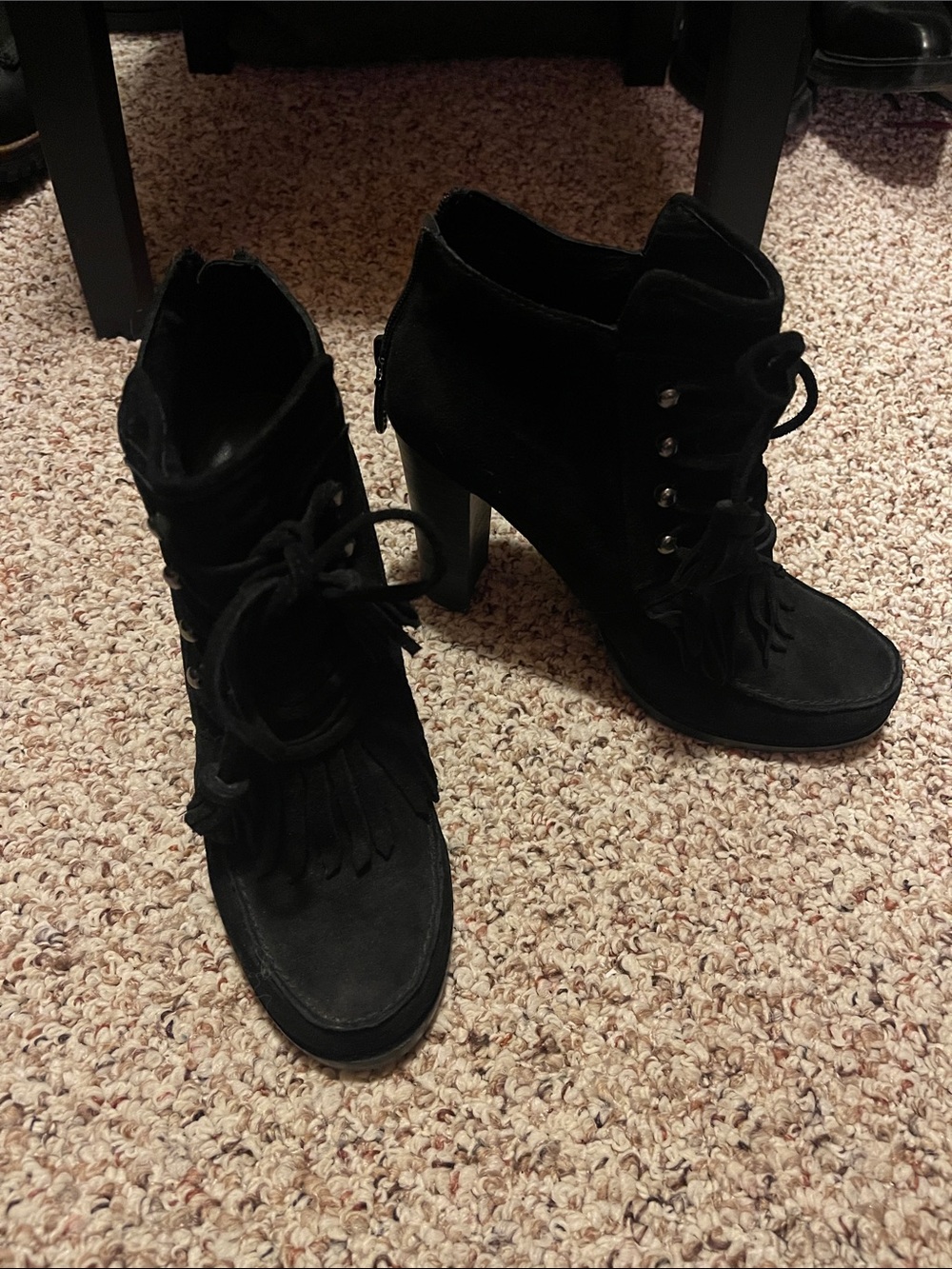 Black Lace-Up Fringe Suede Women's Ankle Boots